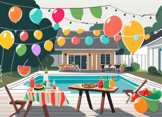 Throwing the Perfect Summer Party with Family A sunny backyard scene featuring a picnic table laden with various summer foods