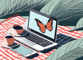 Benefits of Taking a Break from Technology A serene nature scene with a smartphone and laptop lying idle on a picnic blanket