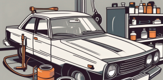Essential Car Maintenance Tips for First-Time Owners A new car in a garage with various car maintenance tools like a wrench