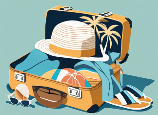 The Ultimate Packing List for a Stress-Free Beach Vacation A neatly packed suitcase filled with beach essentials such as a sun hat