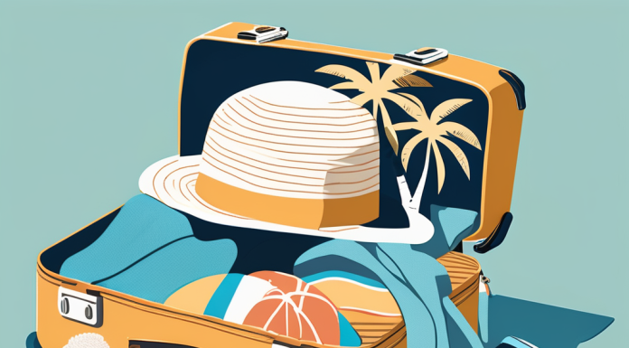 The Ultimate Packing List for a Stress-Free Beach Vacation A neatly packed suitcase filled with beach essentials such as a sun hat