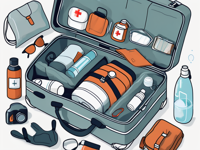 A suitcase filled with essential items for solo travel such as a map