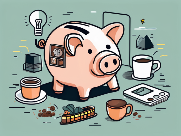 Saving Money: Practical Tips for Cutting Down on Everyday Expenses A piggy bank sitting on a table surrounded by smaller illustrations of everyday items like a coffee cup