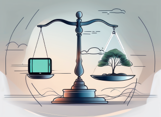 Mindful Technology Use: Finding Digital Balance in a Connected World A balanced scale with a smartphone on one side and a serene nature scene on the other